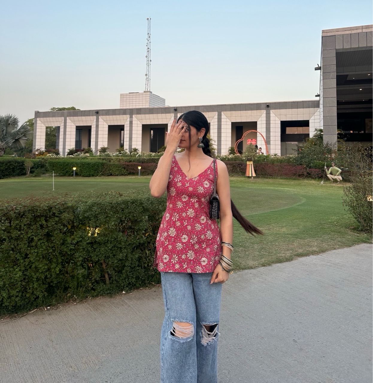 Pink lace-up cami Kurti view 8