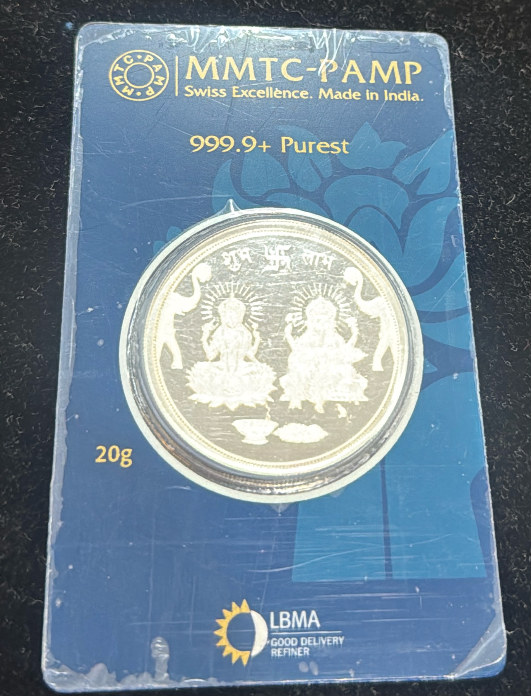 MMTC-PAMP 20 Gm 999.9 Silver Coin view 2
