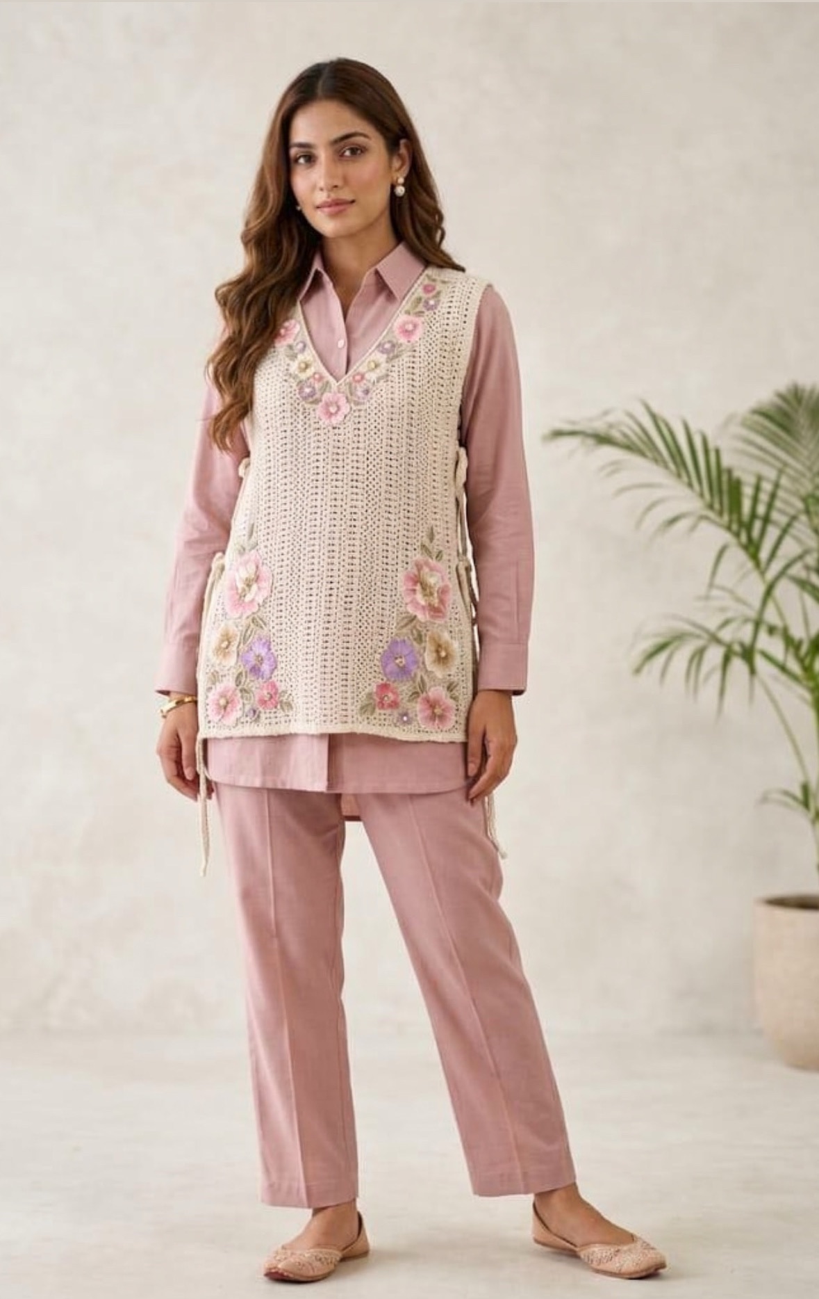 Blush Pink Crochet Tunic Coord Set view 2