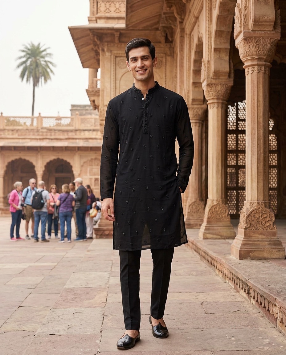 Black Embroidered Kurta Pajama view 2