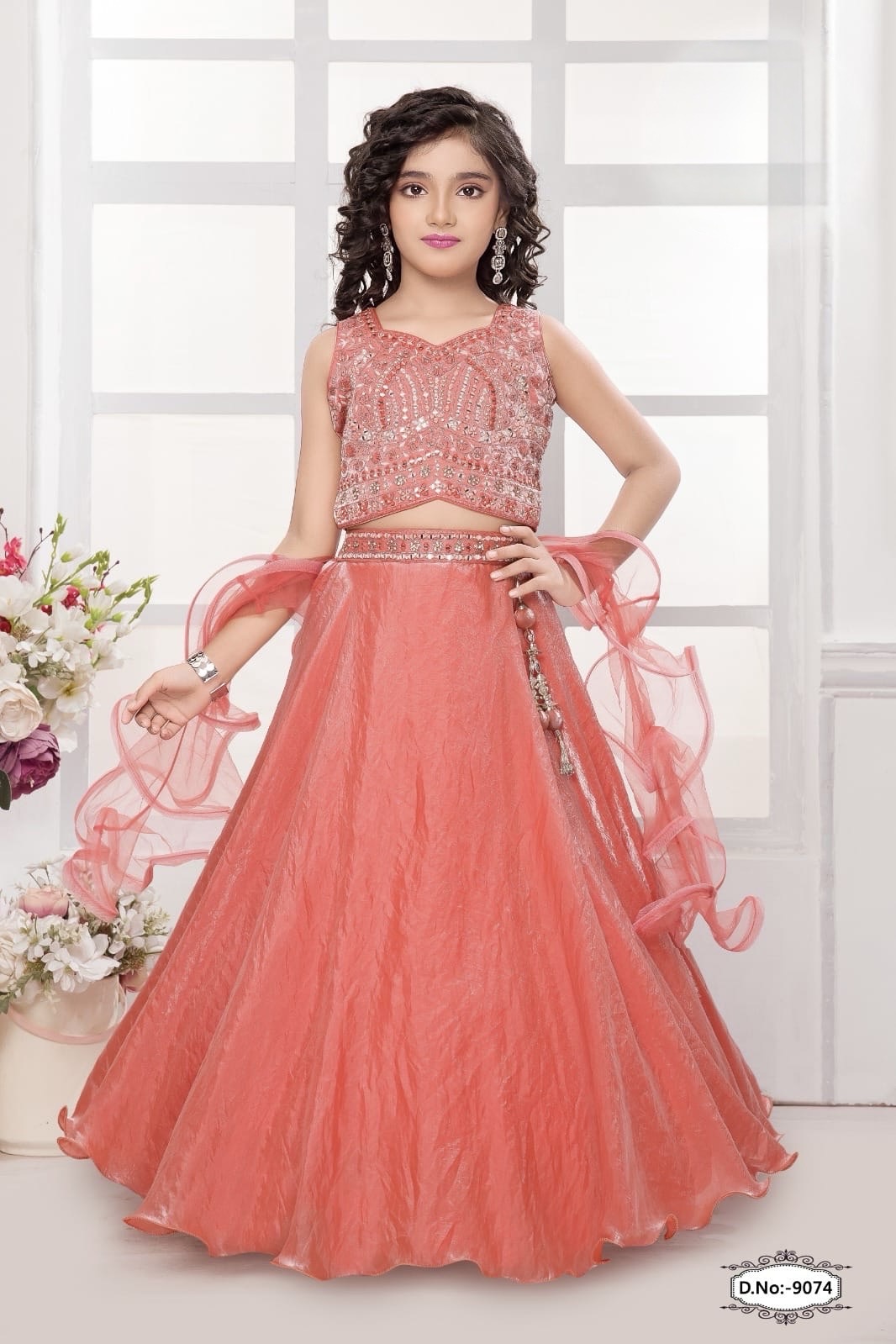 Coral Embellished Lehenga Choli view 2