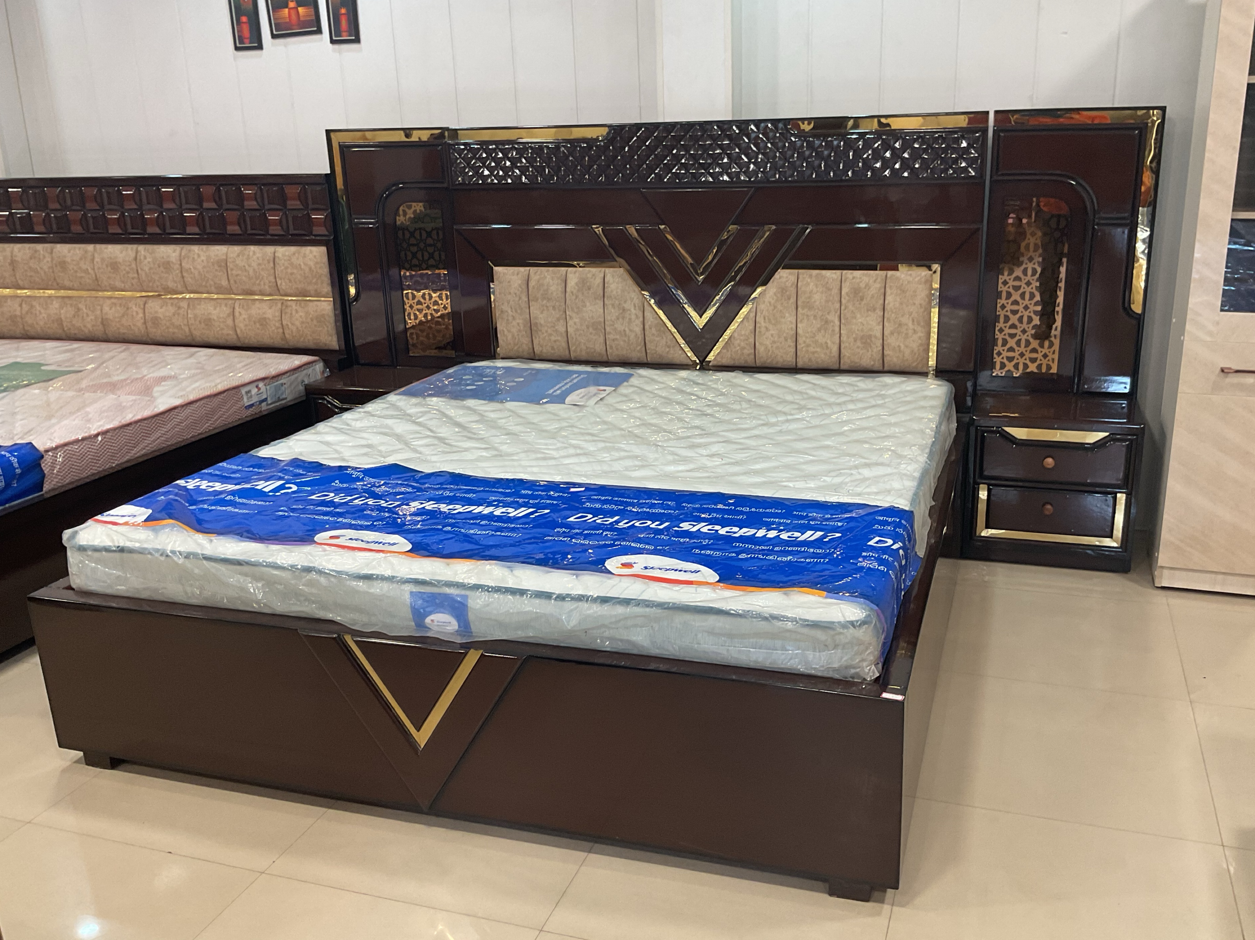 Wooden Bed With Side Table view 2