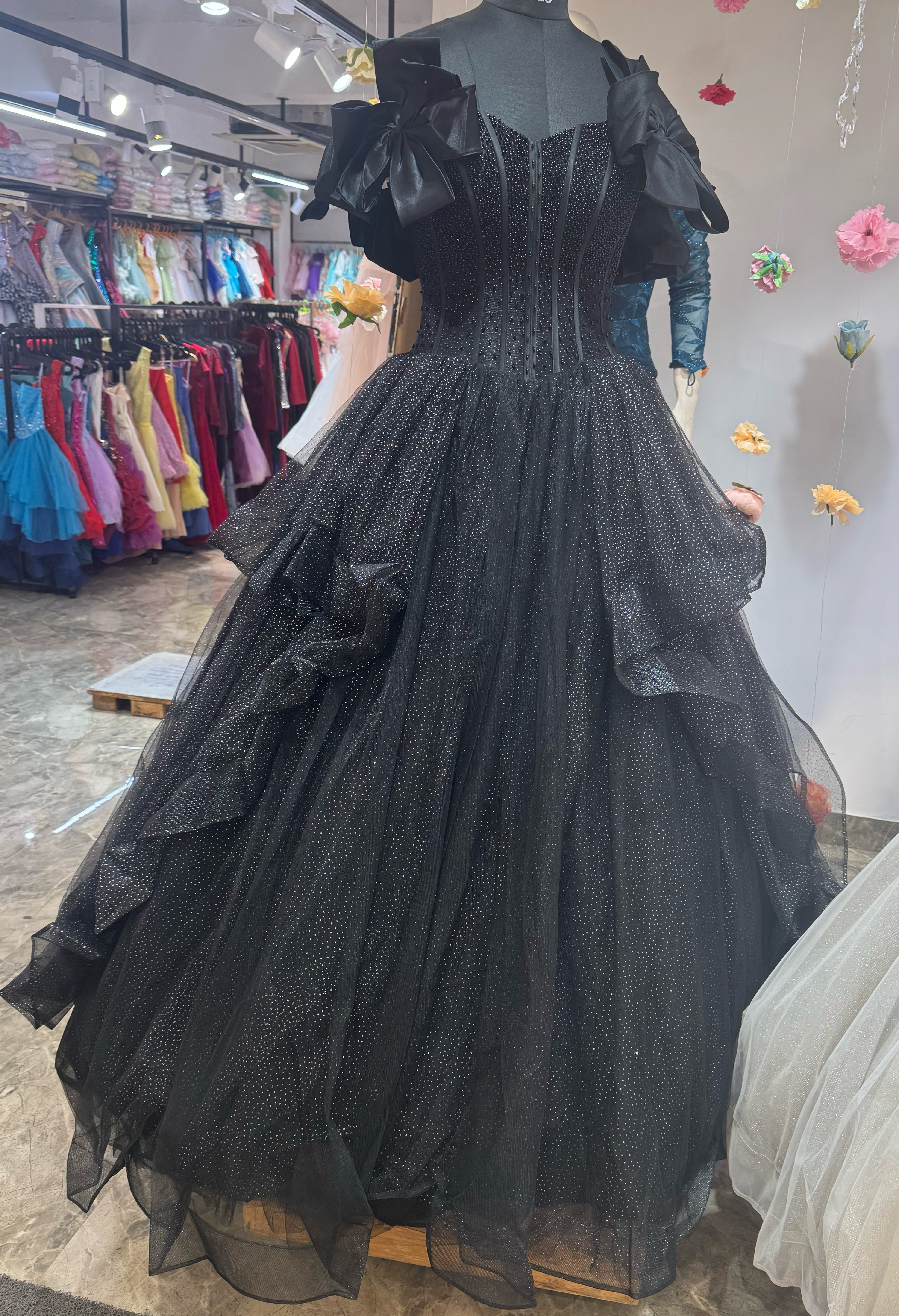 Black Glitter Evening Gown view 2