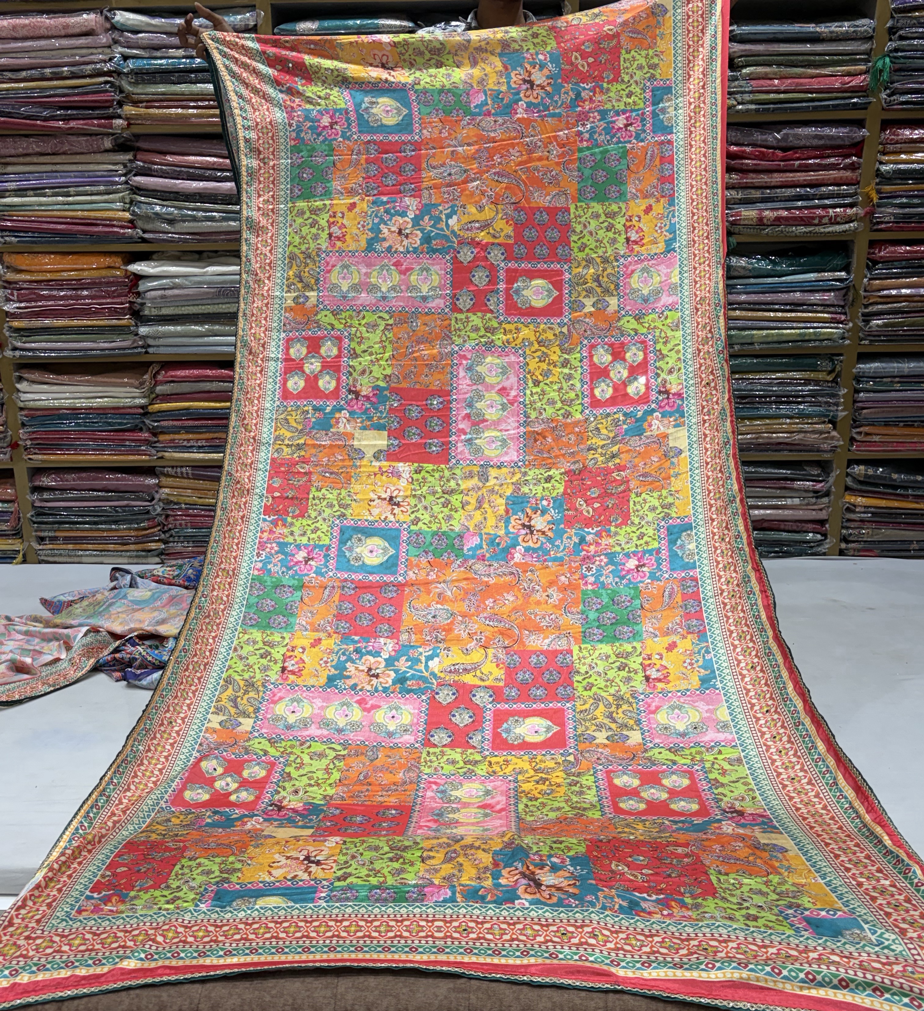 Multicolor Chinon Saree view 2