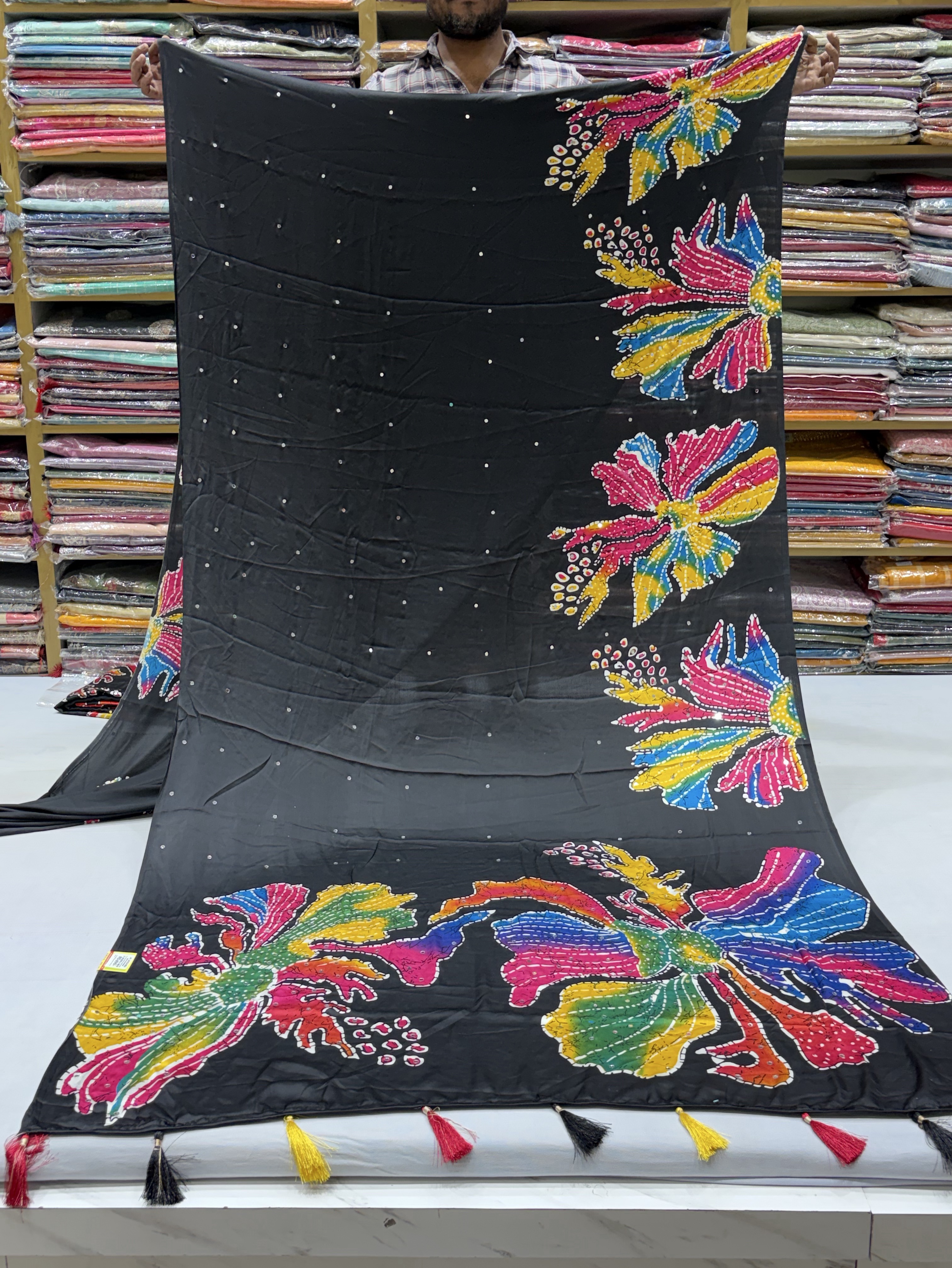 Embroidered Butterfly Black Saree view 2
