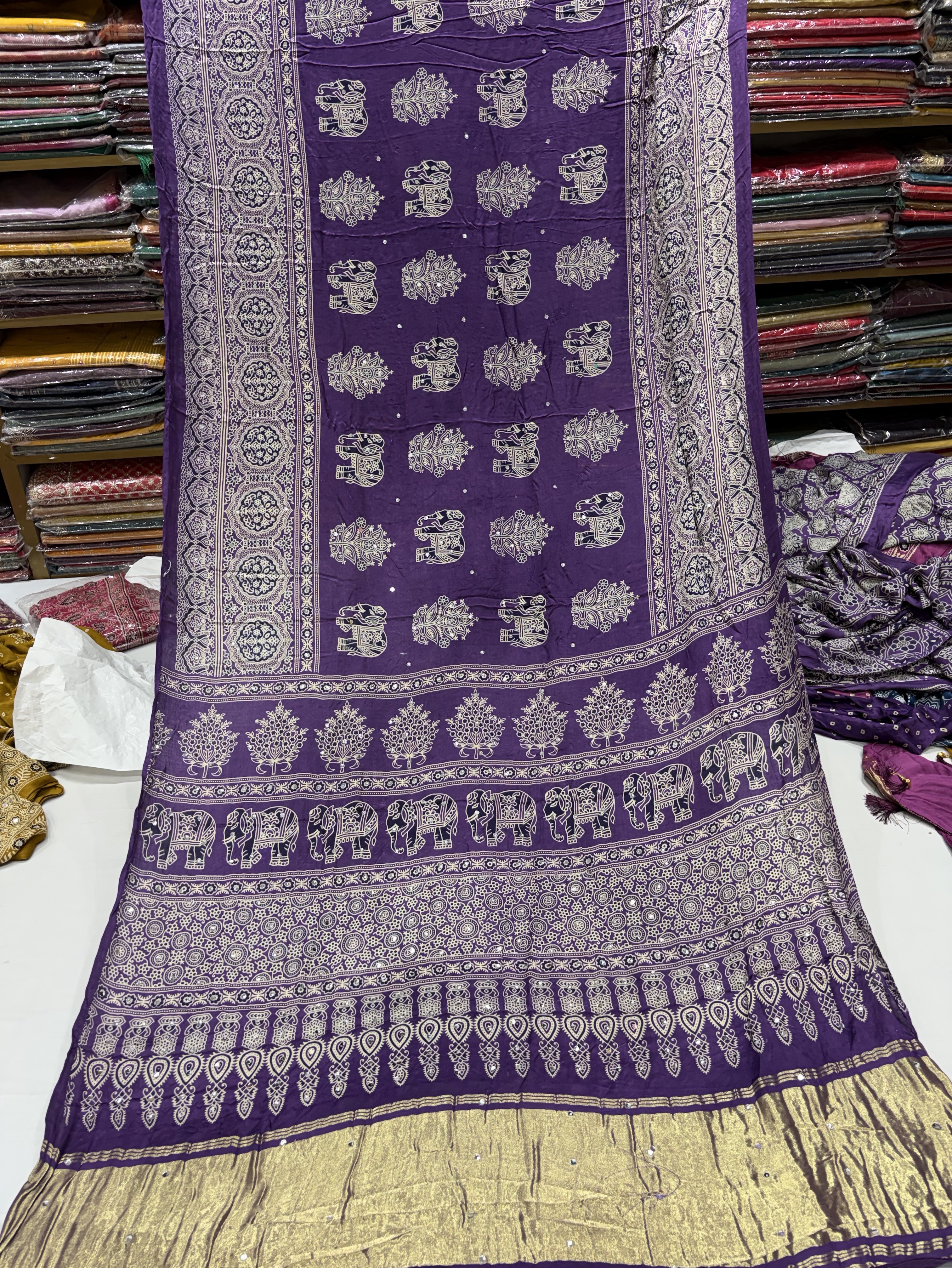 Purple Elephant Motif Saree view 2
