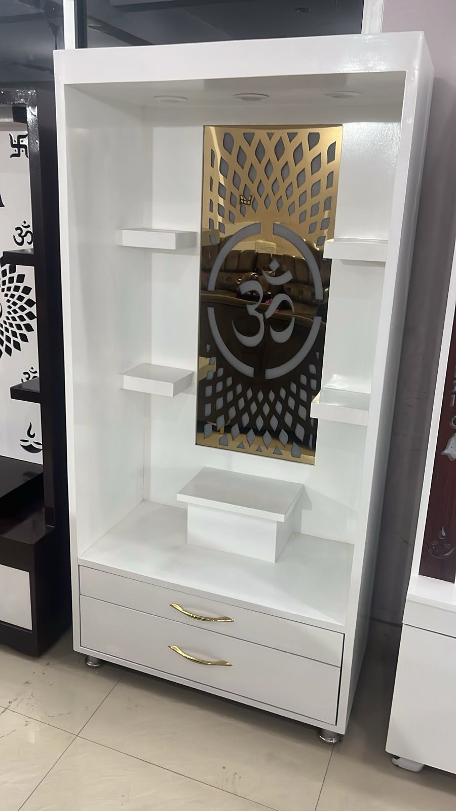 Modern White Pooja Mandir 6x2.5 Pure Wood view 2
