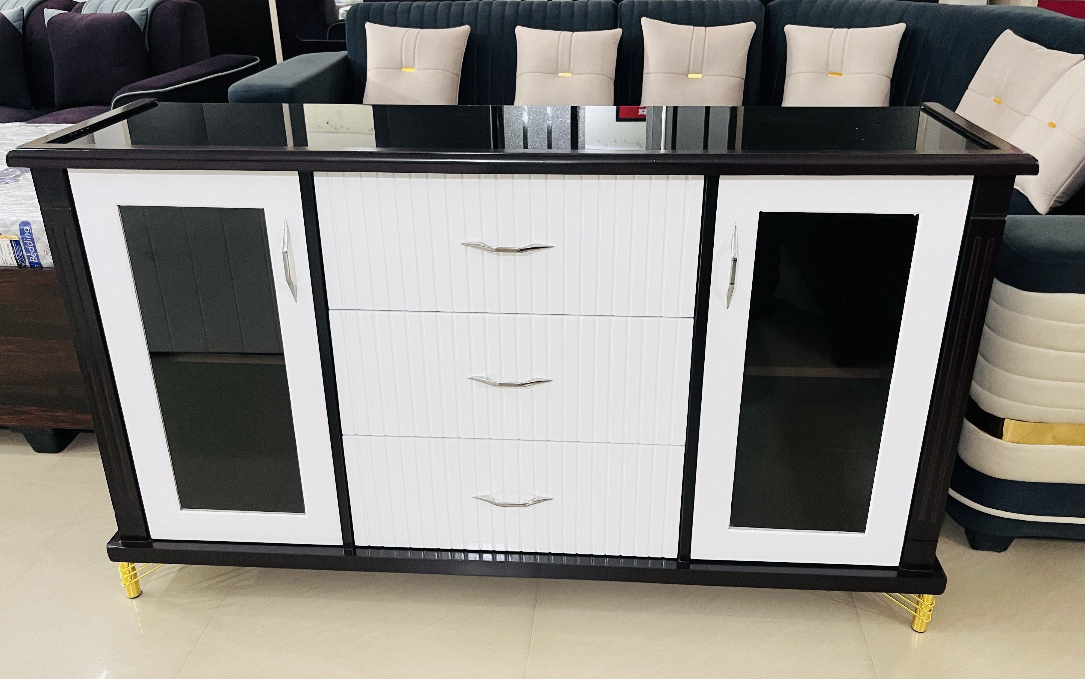 Elegant Glass Top Sideboard view 2