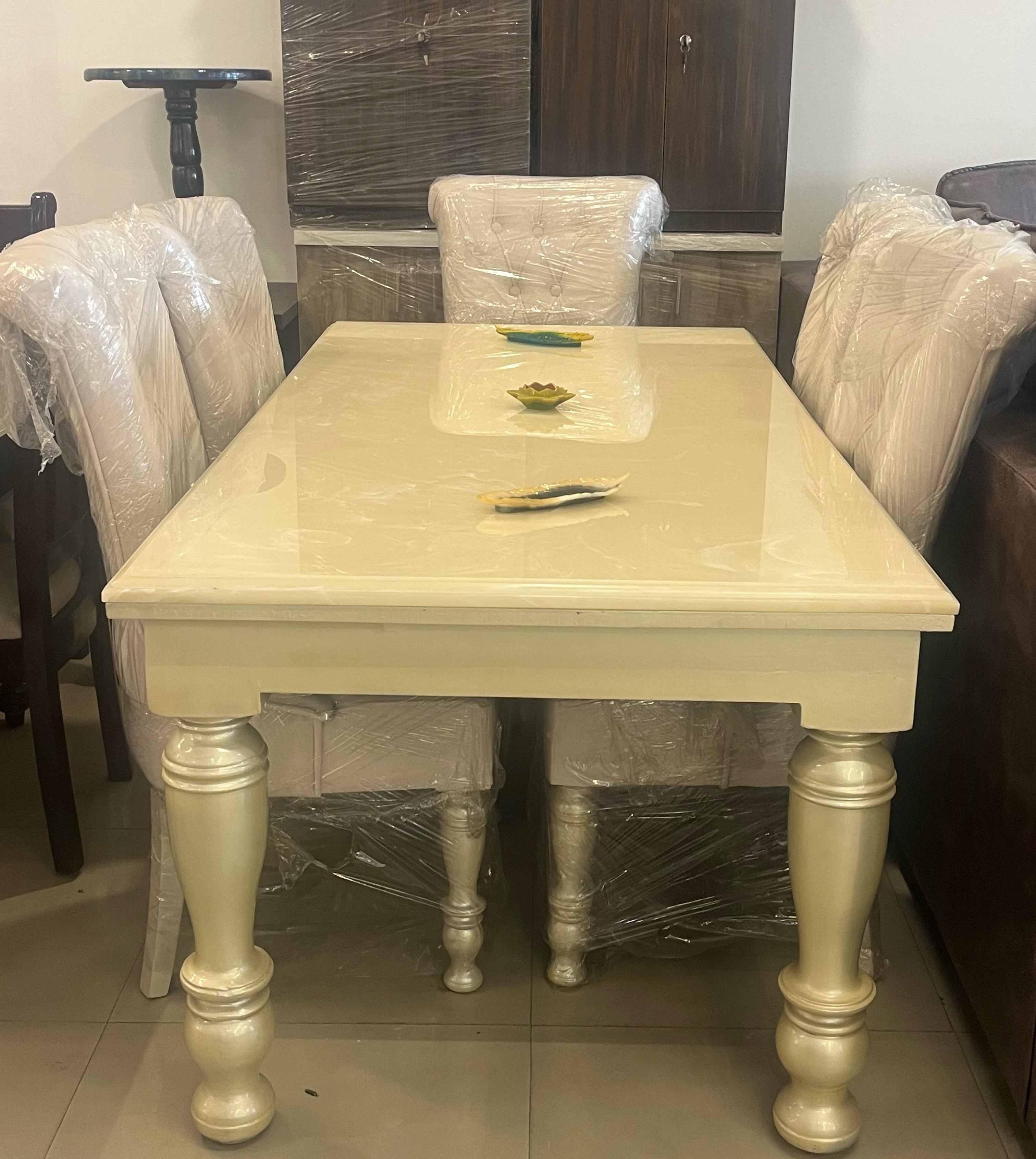 Elegant pure teakwood with purle coating dining set view 2