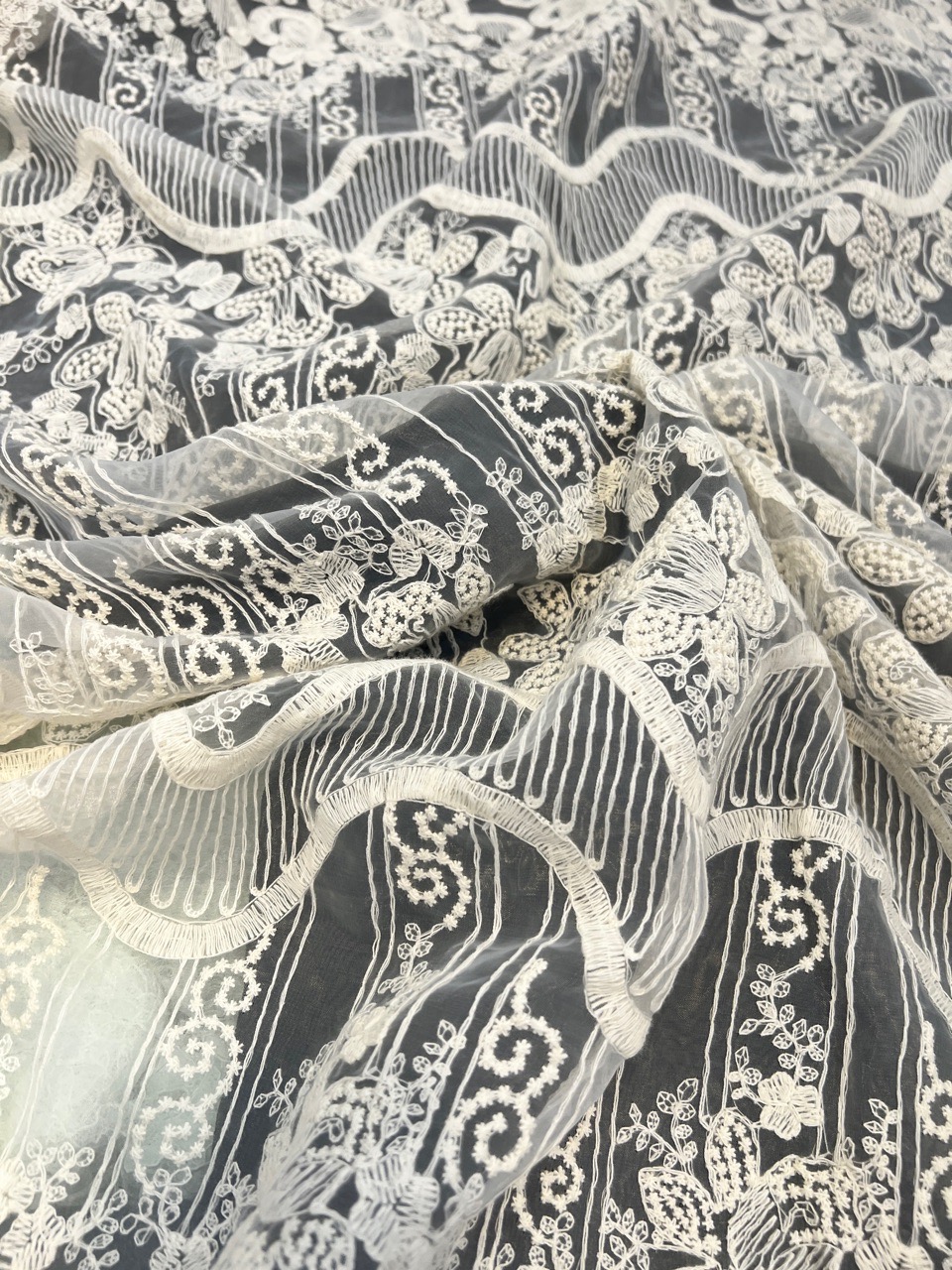 FAEM124 Embroidered Organza Lace Fabric view 2