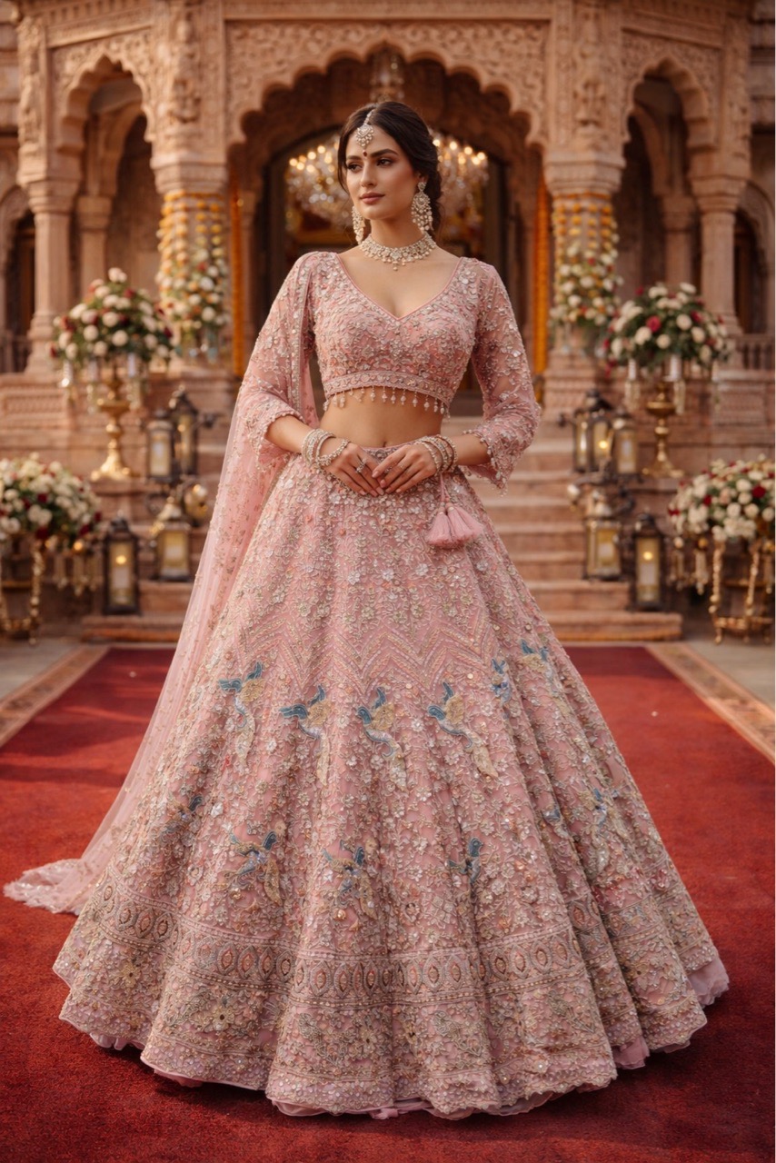 Pink Embroidered Lehenga Choli