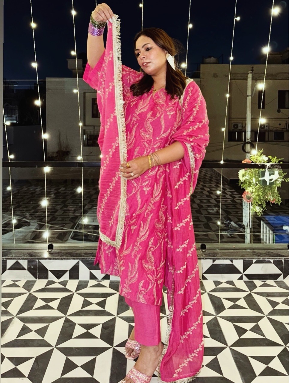 Pink Embroidered Kurta Set view 2