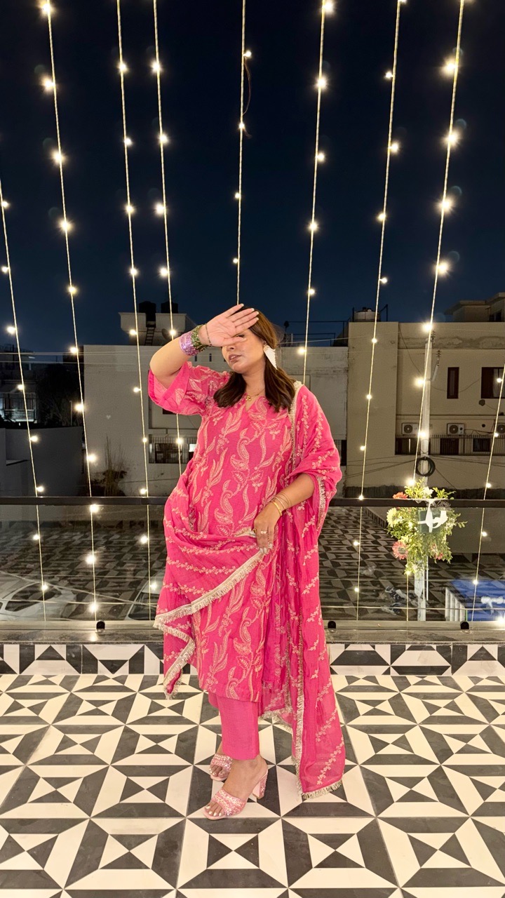 Pink Embroidered Kurta Set view 4