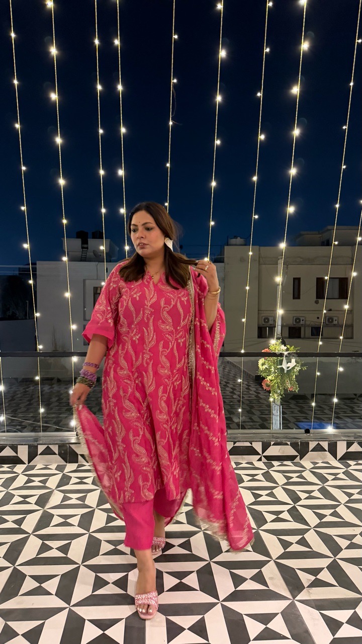 Pink Embroidered Kurta Set view 3