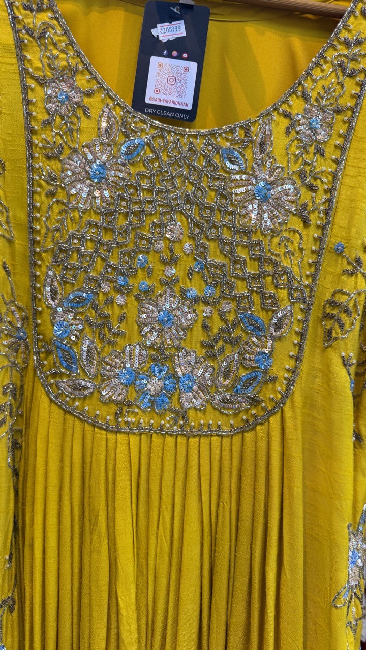 Embroidered Yellow Anarkali view 2