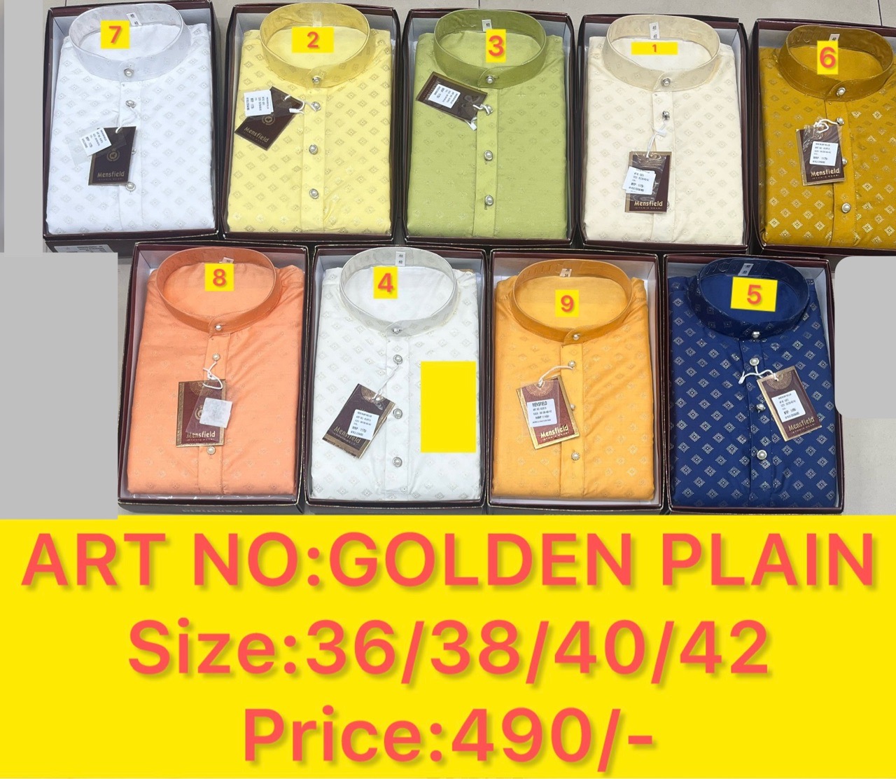 Mensfield Ethnic Wear Kurta Art No Golden Plain-7 view 2