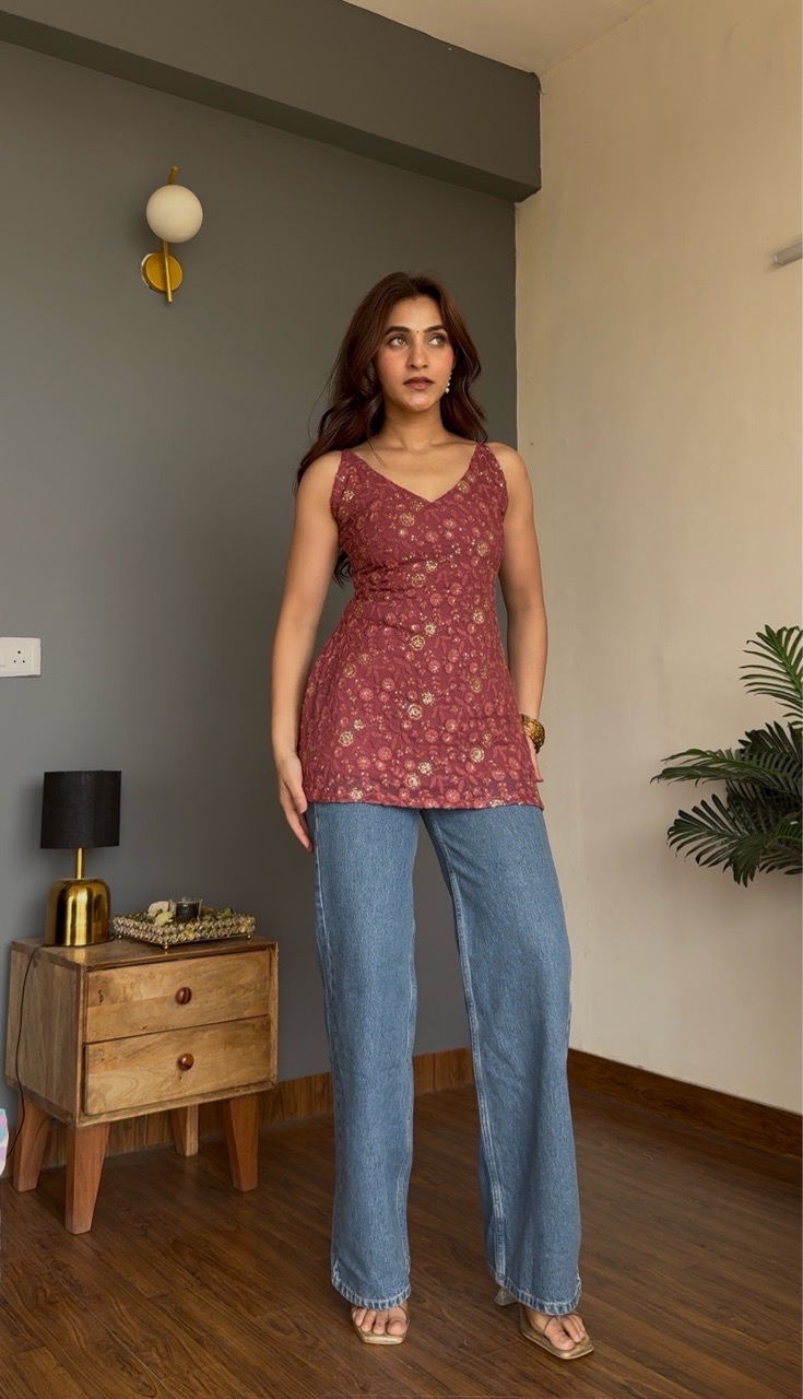 Floral Chikankari Corset Kurti- Pastel Pink