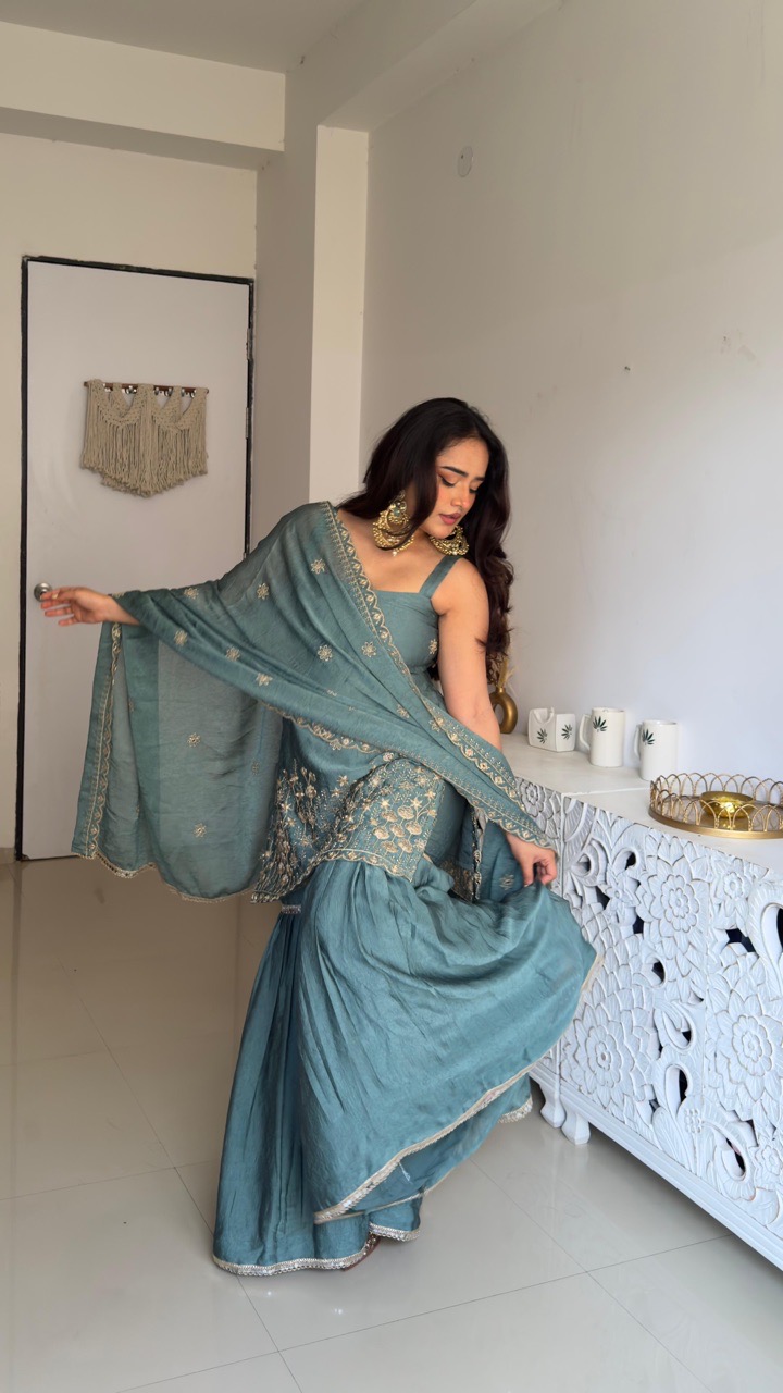 ‘Mehfil’ Sharara set- Grey view 4