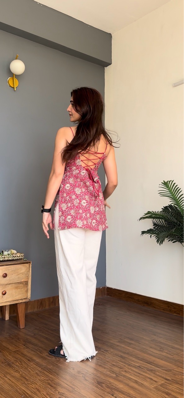 Pink lace-up cami Kurti view 8