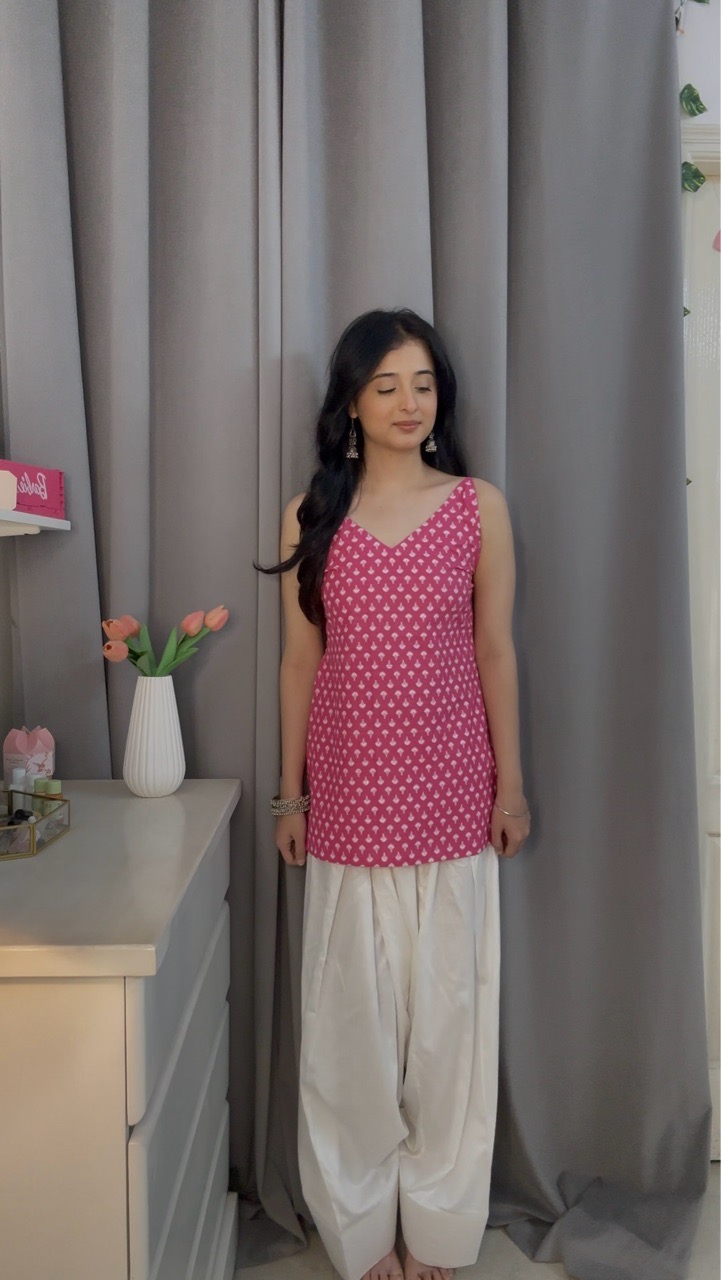 Pink Corset kurti with Farshi Salvar view 3