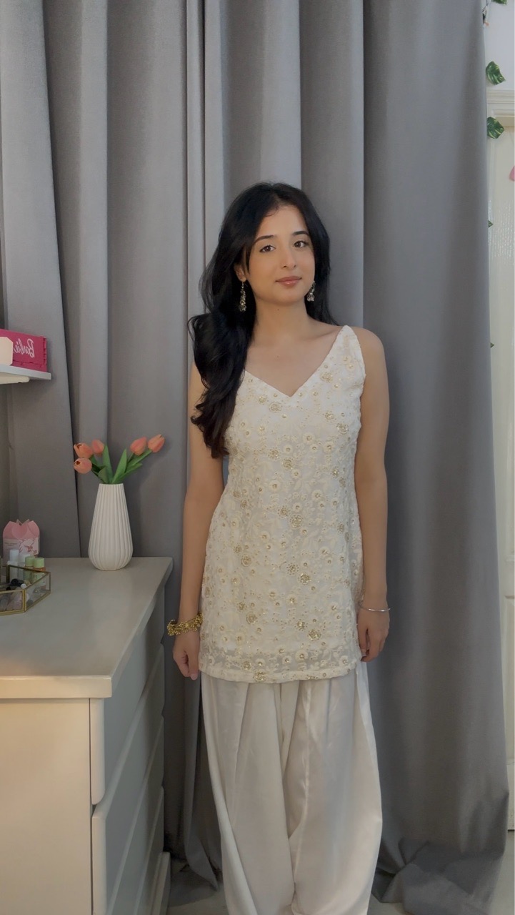 Floral Chikankari Corset Kurti with Farshi Salvar
