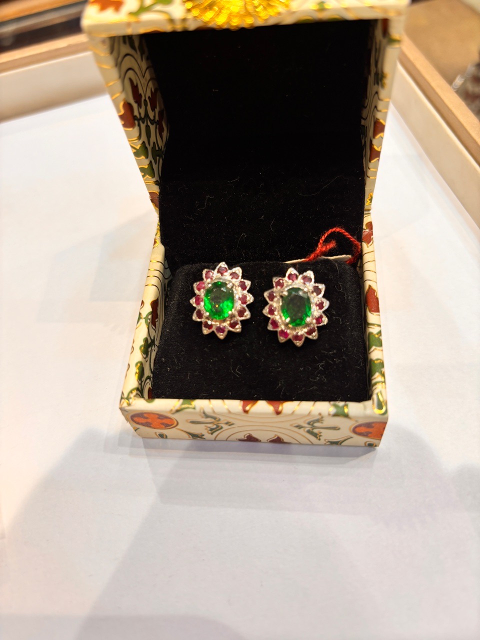 Emerald Floral Earrings view 2