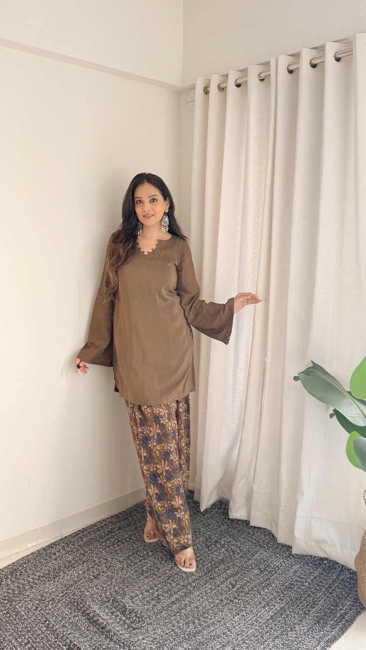 Brown Floral Farshi salvar set view 3