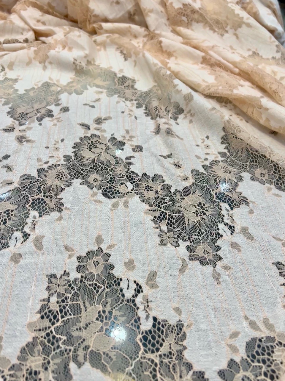 Peach Chantilly  Lace Fabric view 2