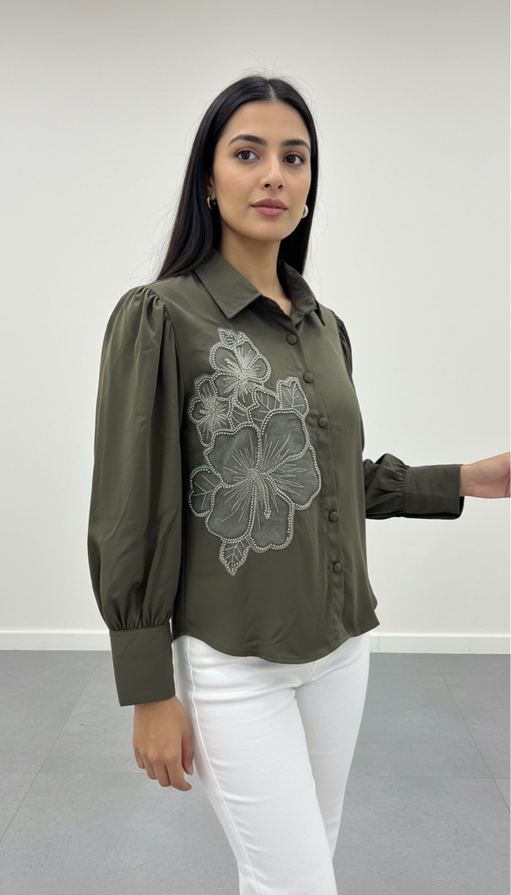 Flower Embroidery Pink Shirt view 2
