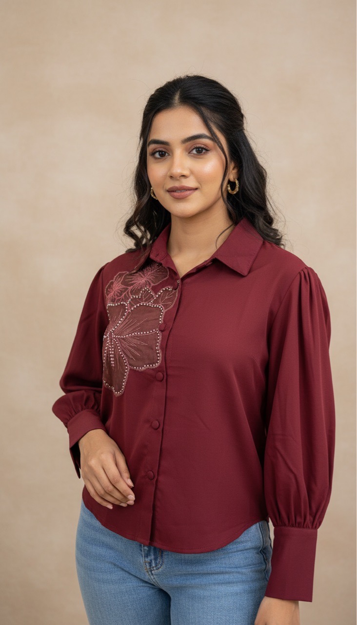 Flower Embroidery Pink Shirt view 5