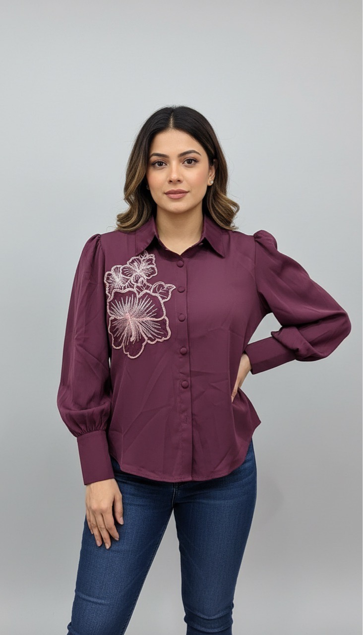 Flower Embroidery Pink Shirt view 4