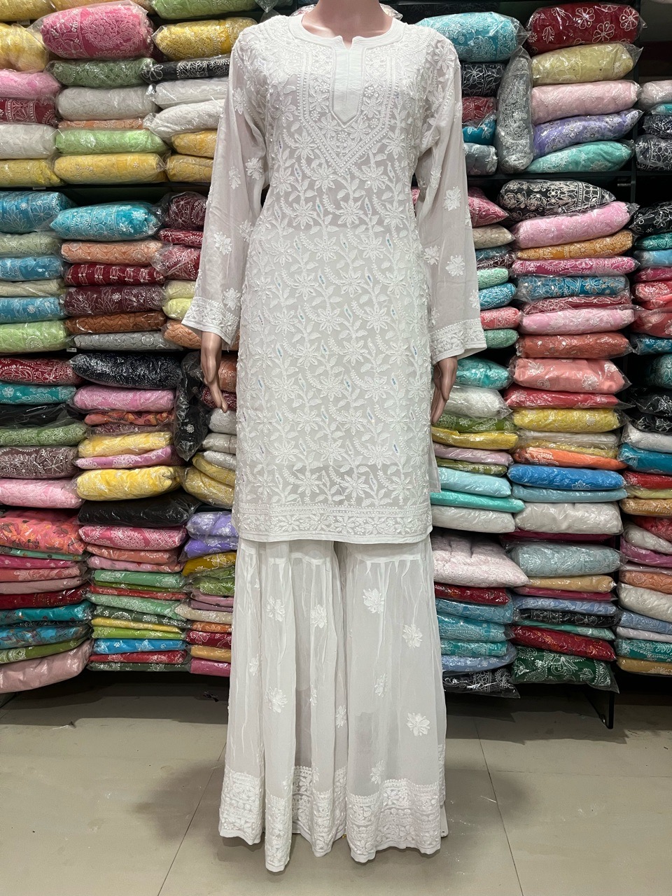Chikankari Gharara Set view 3