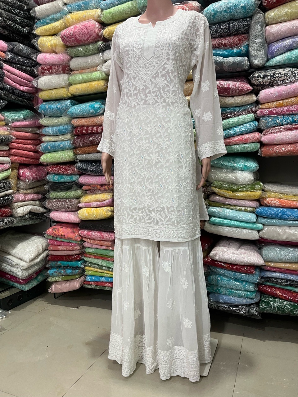 Chikankari Gharara Set view 5