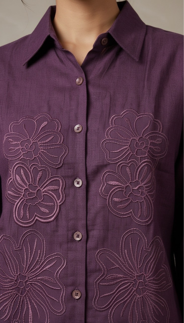 Embroidered Plum Shirt Flower Designe view 2