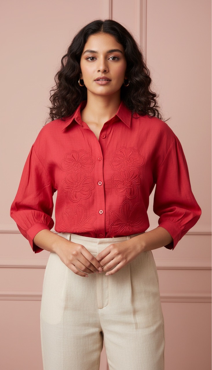 Embroidered Plum Shirt Flower Designe view 3