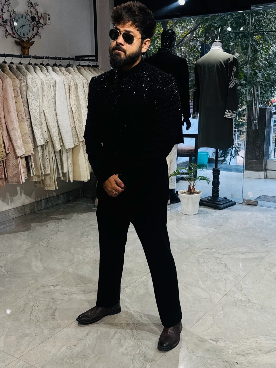 Bling In Black Jodhpuri Suit With Crystal Work view 4