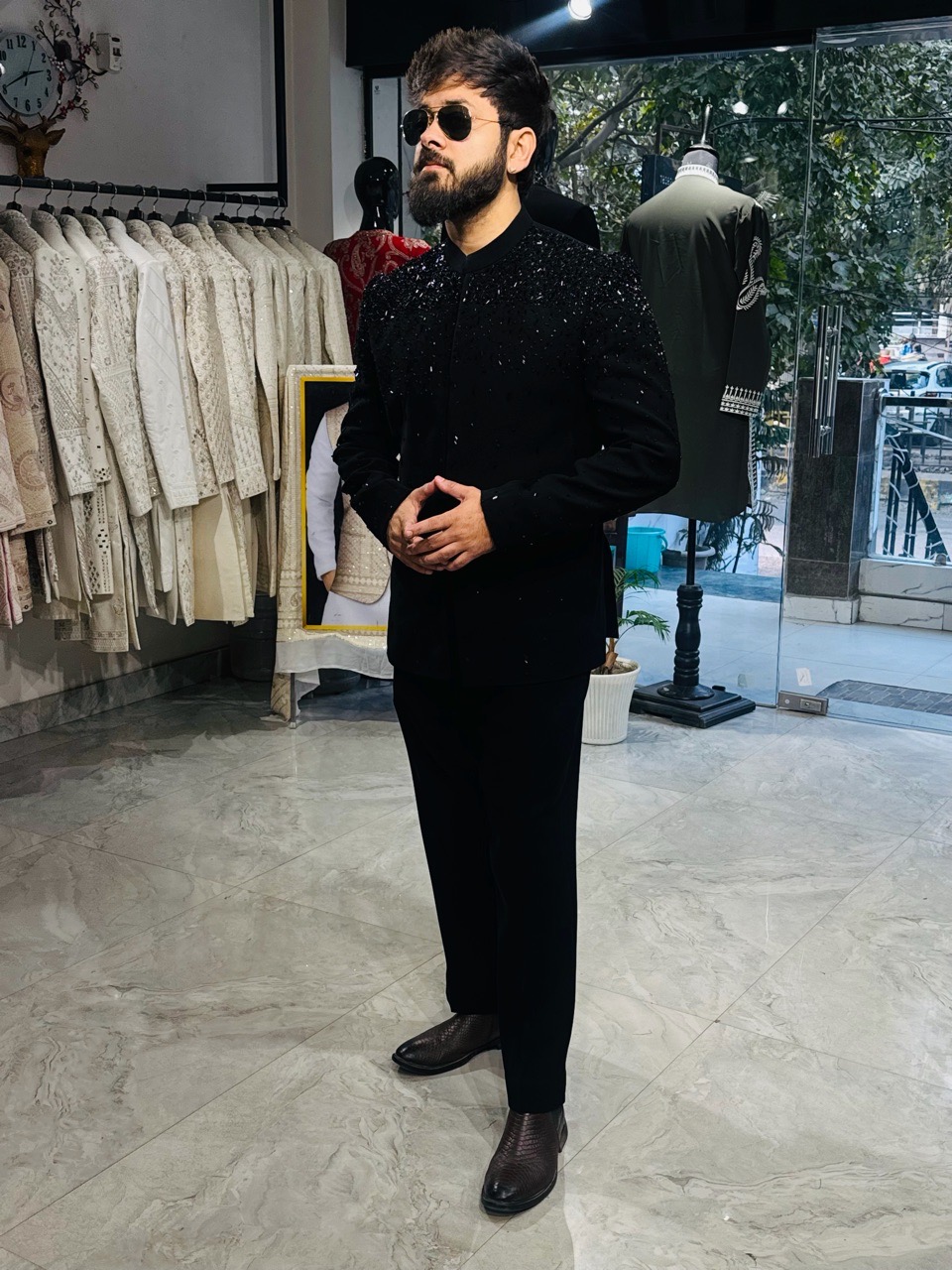 Bling In Black Jodhpuri Suit With Crystal Work view 2