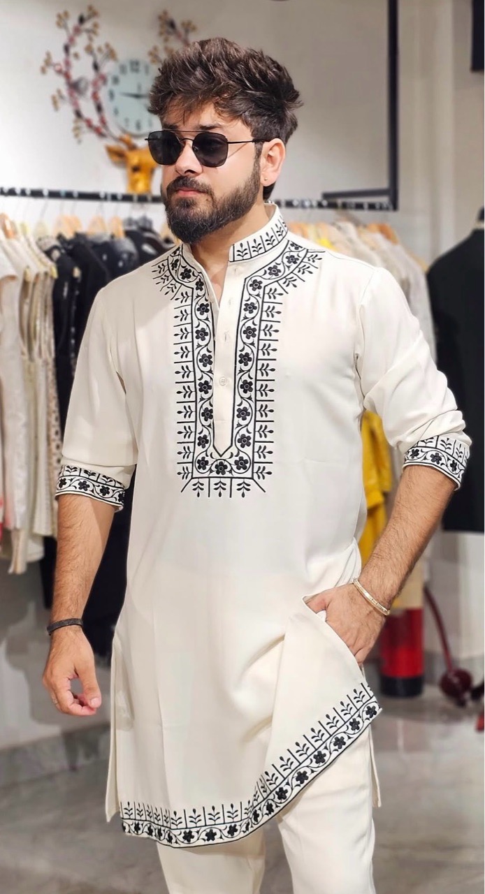 Japanese Fabric Machine Work Kurta + Pant