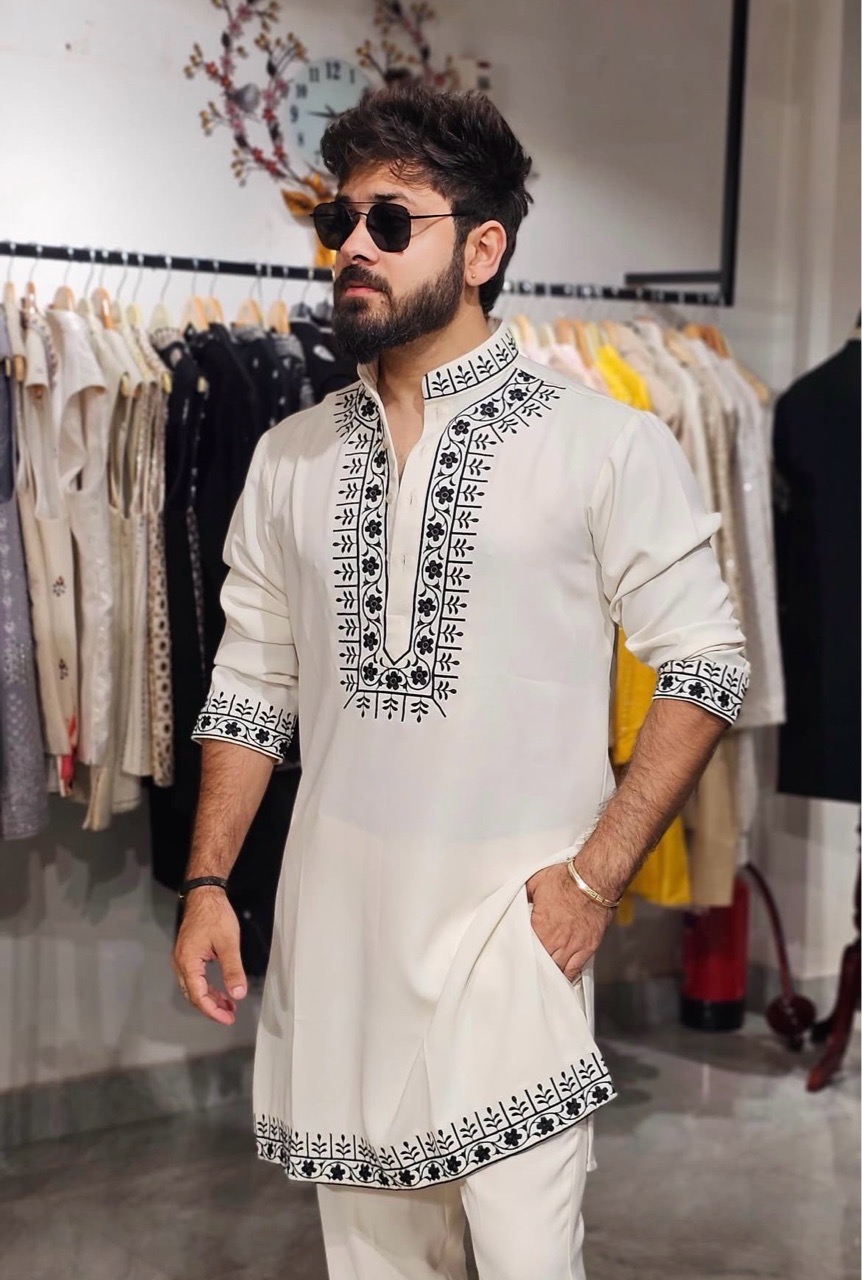 Japanese Fabric Machine Work Kurta + Pant view 2