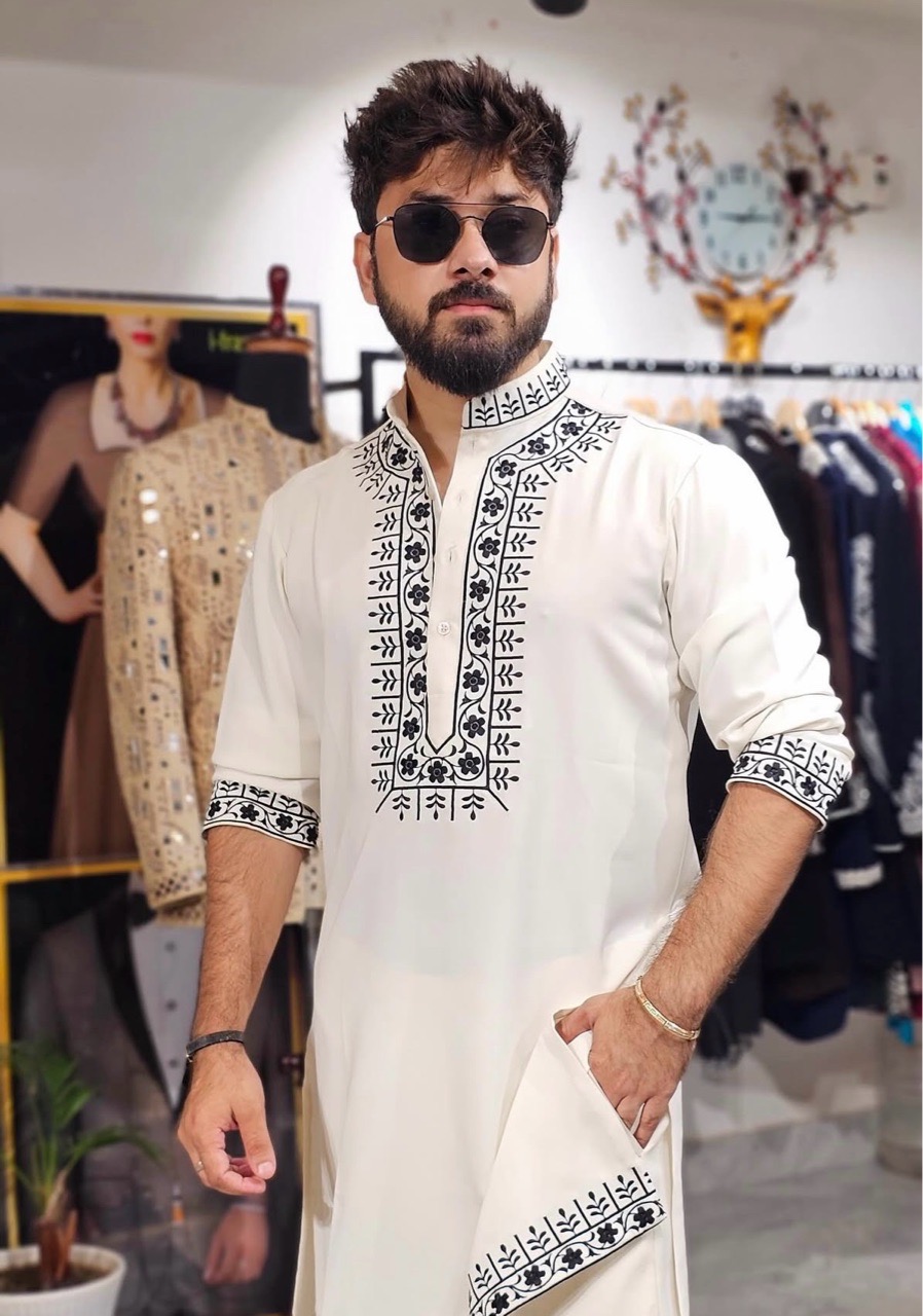 Japanese Fabric Machine Work Kurta + Pant view 3