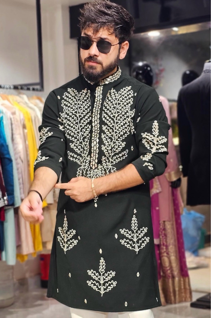 Mehendi Green Kurta + Off White Pant view 2