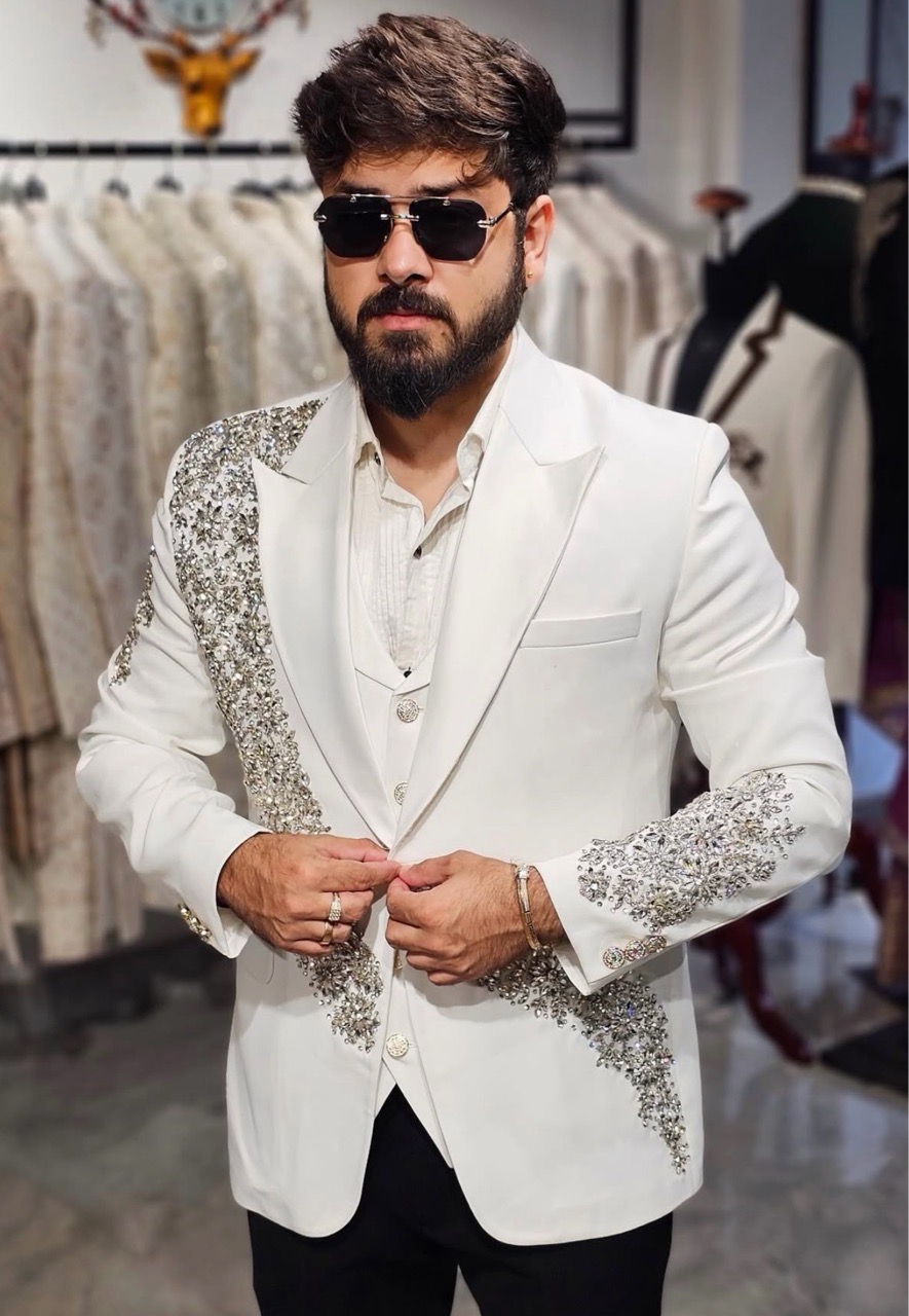 Crystal Work 3 Pc Tuxedo In White view 3