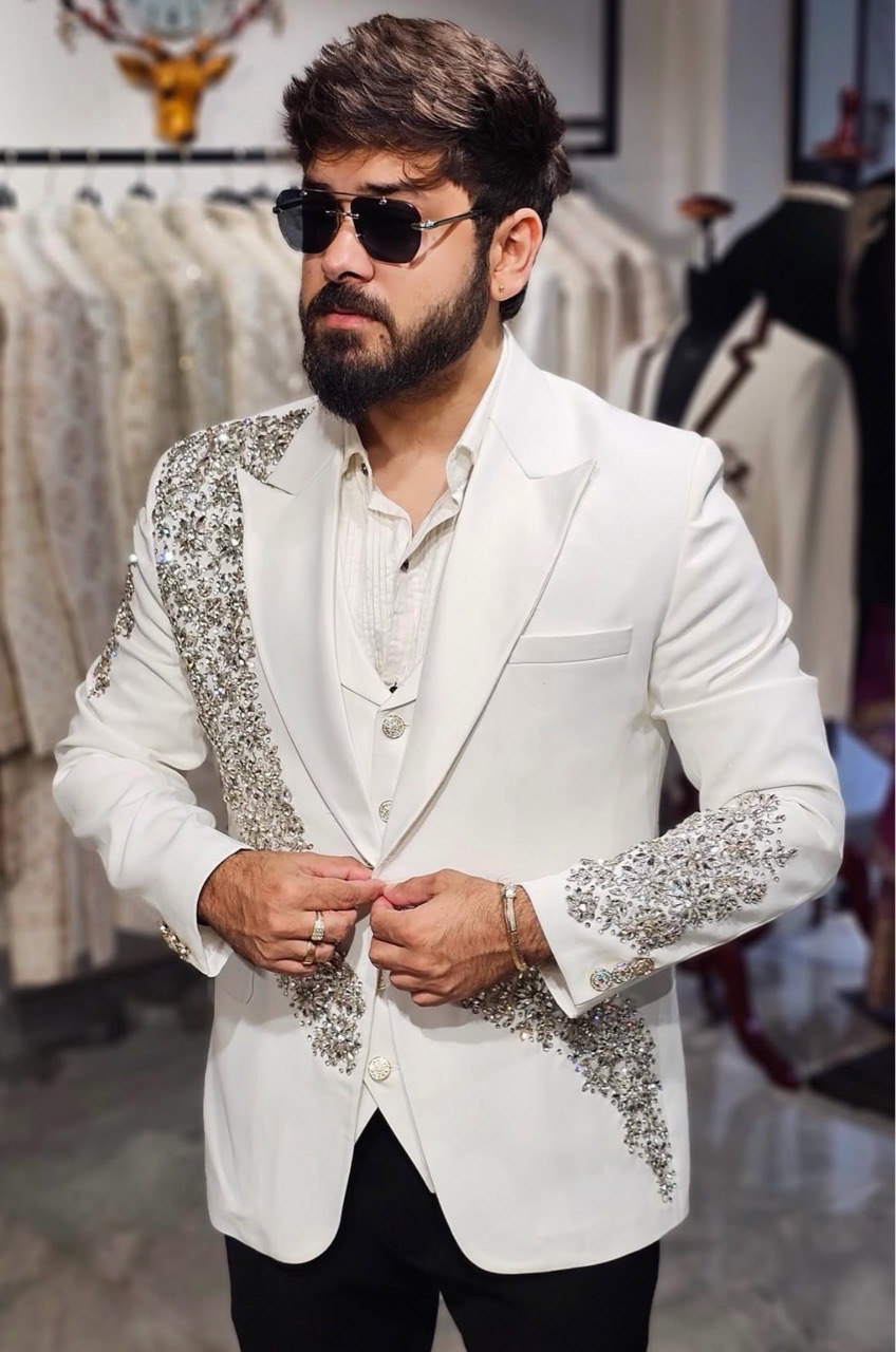 Crystal Work 3 Pc Tuxedo In White view 2