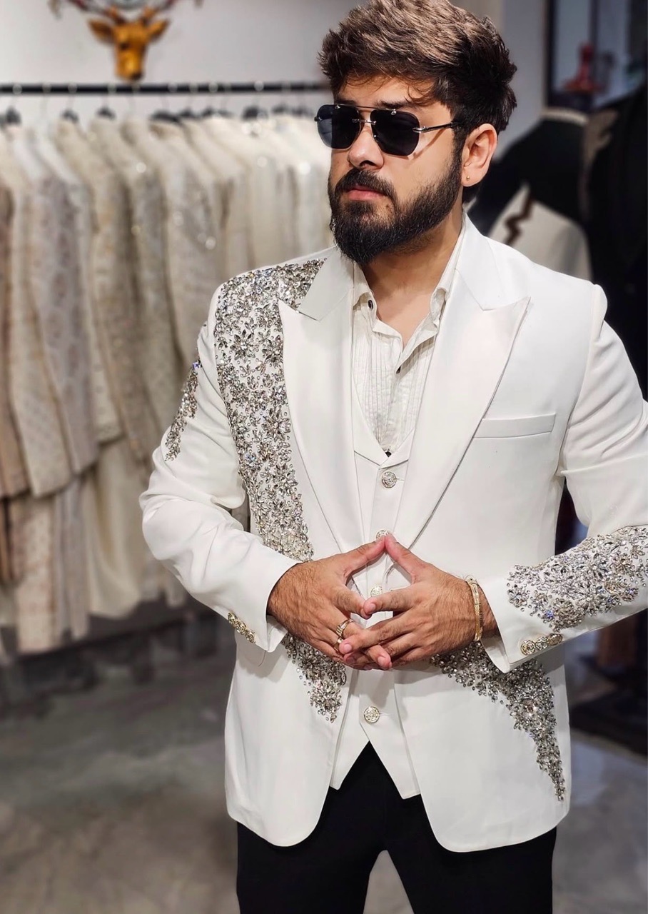 Crystal Work 3 Pc Tuxedo In White