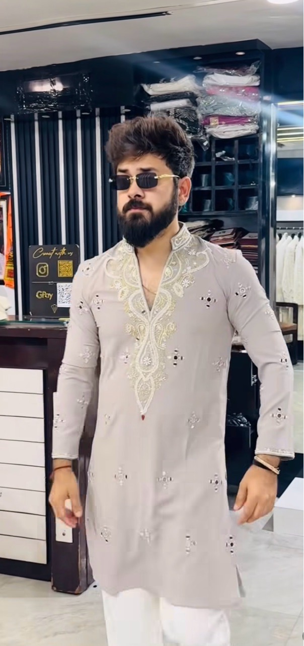 Lilac Color V Neck Taveez Work Kurta + Pant view 2