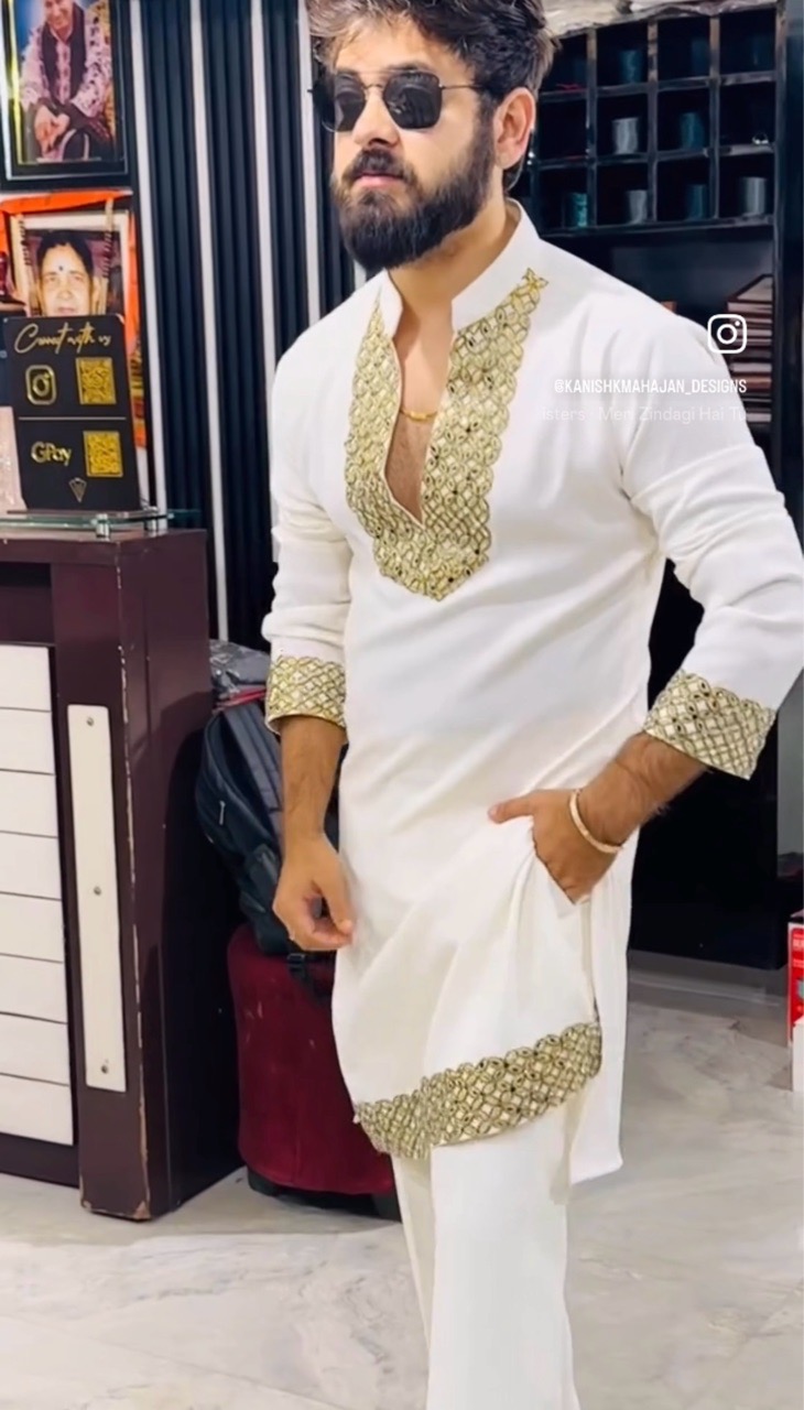 Japanese Fabric V Neck Handwork Lace Kurta + Pant view 2
