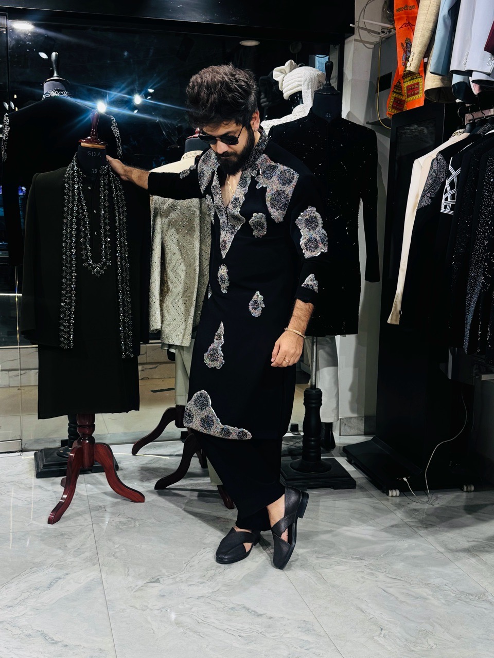 V Neck Silver Work Kurta + Pant view 2