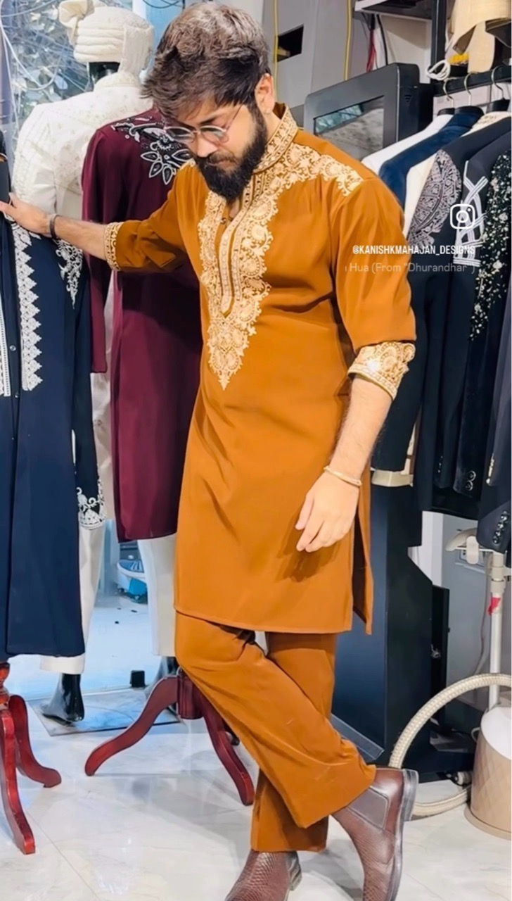 Mud Color Embroidered Kurta + Pant view 2