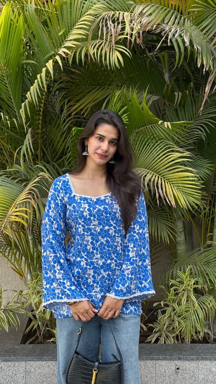Floral Tie-up bell sleeves Kurti view 3