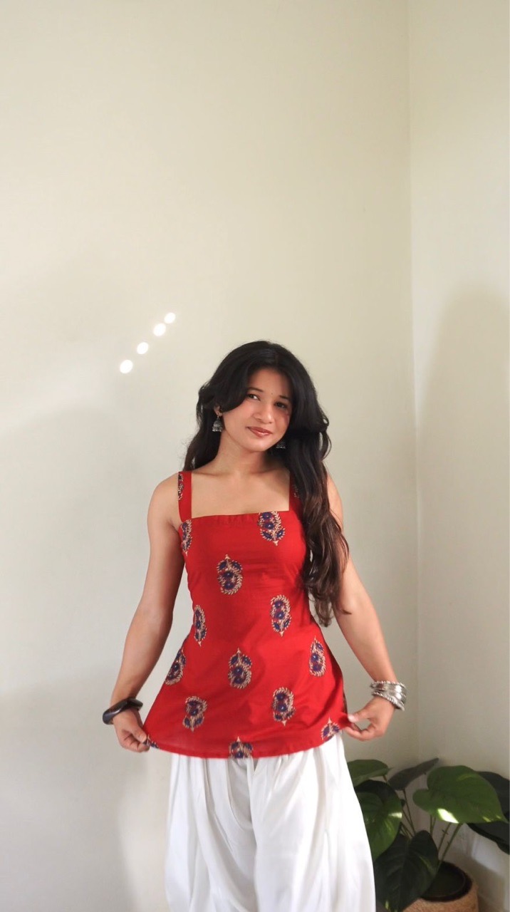 Ajrak Print Backless Top-Red view 2